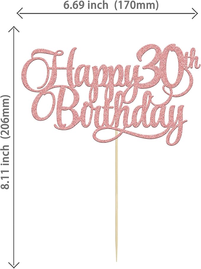 1 Pack Happy 30th Birthday Cake Topper Rose Gold Glitter Number 30 Thirty Years Old Birthday Cake Pick Decoration For 30th Birthday Celebrating Anniversary Party Supplies