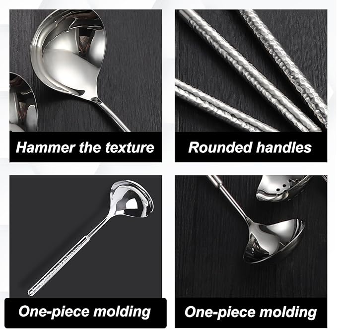 Soup Ladle and Slotted Spoon Set 18/8 Stainless Steel, 9.4" Small Metal Ladle Spoon and Strainer Scoop Gravy Colander, for Hotpot, Buffet, Party, Restaurants, Kitchen, 2-Pack