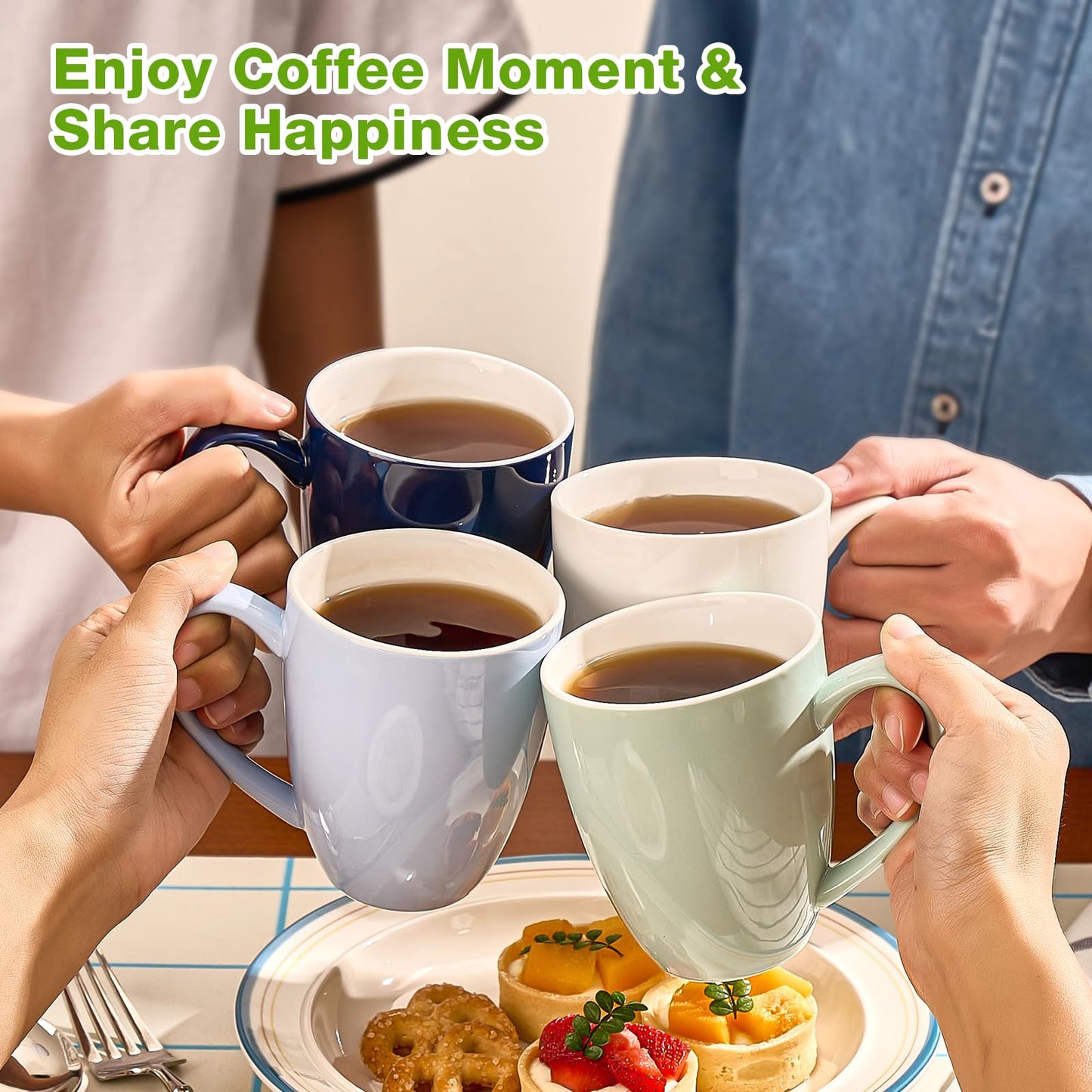 Porcelain Coffee Mugs Set of 6, 13 Ounce Coffee Cups with Handle, Ceramic Tea Mugs for Latte, Hot