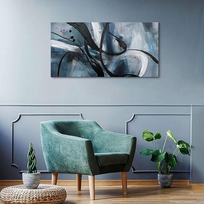 Abstract Canvas Wall Art Black And White Graffiti Lines Simple Art Modern Abstract Artwork Canvas Prints Canvas Picture Contemporary Wall Art Bedroom Living Room Office Decoration Framed 20x40
