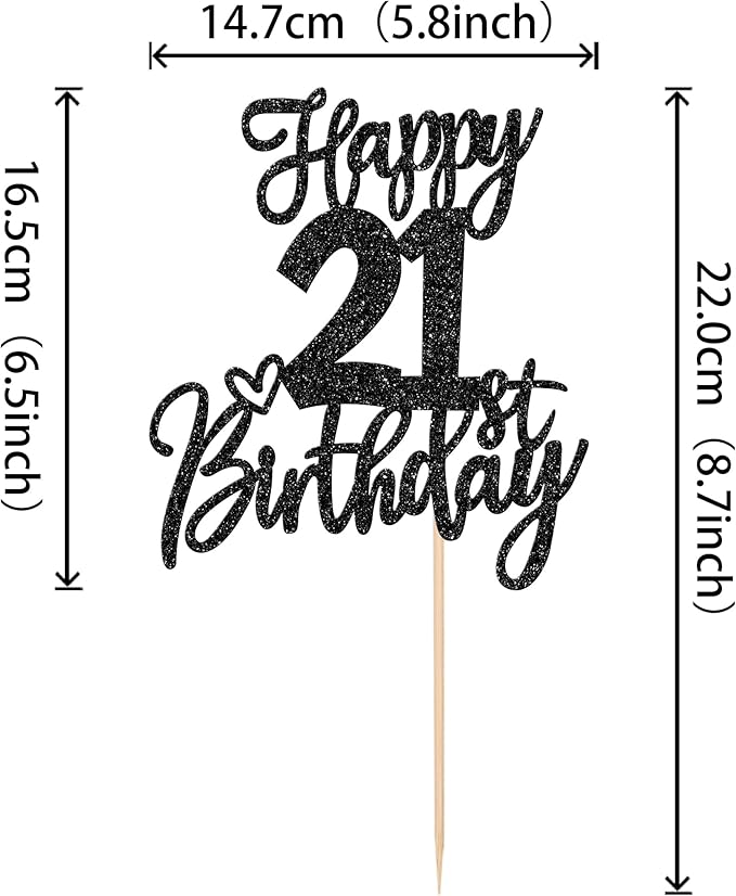 1 PCS Happy 21st Birthday Cake Topper Glitter Cheers to 21 Years Birthday Cake Pick Twenty One 21 Fabulous Cake Decoration for Happy 21st Birthday Anniversary Party Decorations Supplies Black
