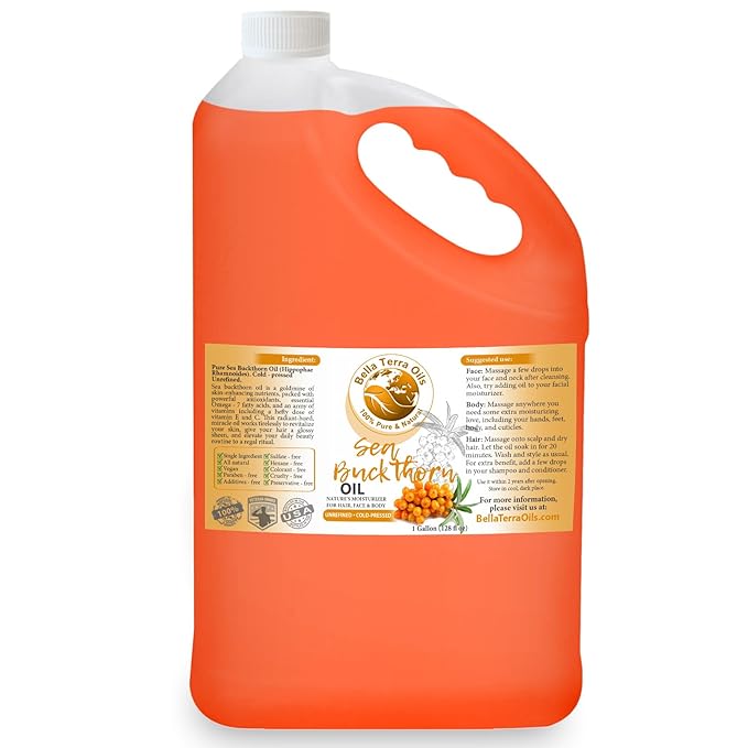 Bella Terra Oils Pure Sea Buckthorn Oil ??1gallon, Enhances Hair and Skin Appearance, Rich in Nutrients, Non-Greasy, Quick Absorbing