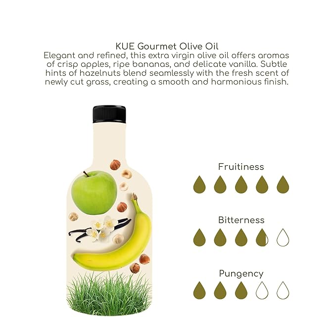 Kue Gourmet Extra Virgin Olive Oil Cold Pressed - Mediterranean Olive Oil - EVOO - Aceite de Oliva Extra Virgen - Monovarietal - Olive Oil Extra Virgin For Cooking - Oil Olive Tin - 33.8 Fl. Oz.