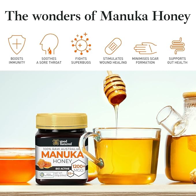 Good Natured Manuka Honey (MGO 1200+) - Highest Grade Raw Manuka Honey Medical Grade, Non-GMO, Lab-Tested & AMHA Certified, BPA-free, 8.8 oz
