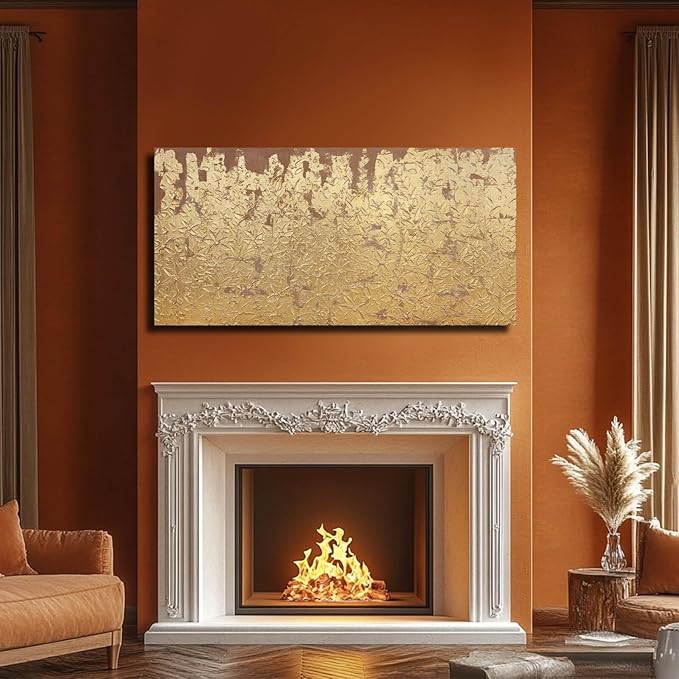 VAYIMDH Modern Canvas Wall Art Wall Decorations for Bedroom Floral Wall Painting 24"x48" Gold Foil Hand Painted Pictures for Kitchen