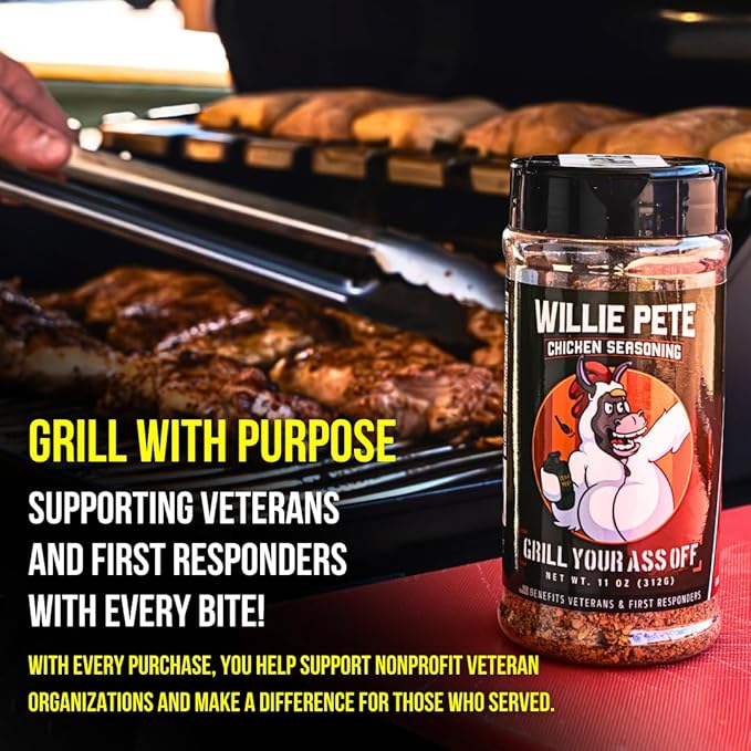 GYAO Willie Pete Chicken Seasoning – 11oz Southern Garlic Pepper Blend BBQ Seasoning for Chicken, Beef & More – MSG & Gluten Free – USA Made & Veteran Owned