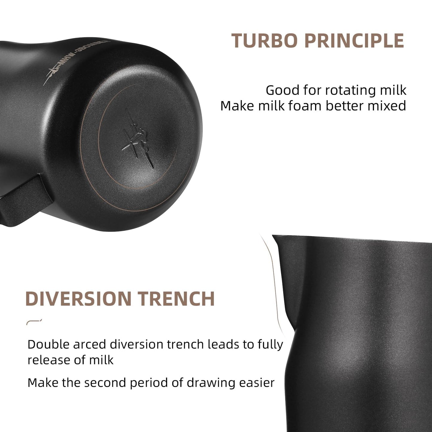MHW-3BOMBER Milk Frothing Pitcher 12oz Milk Frother Cup Espresso Steaming Pitcher Stainless Steel