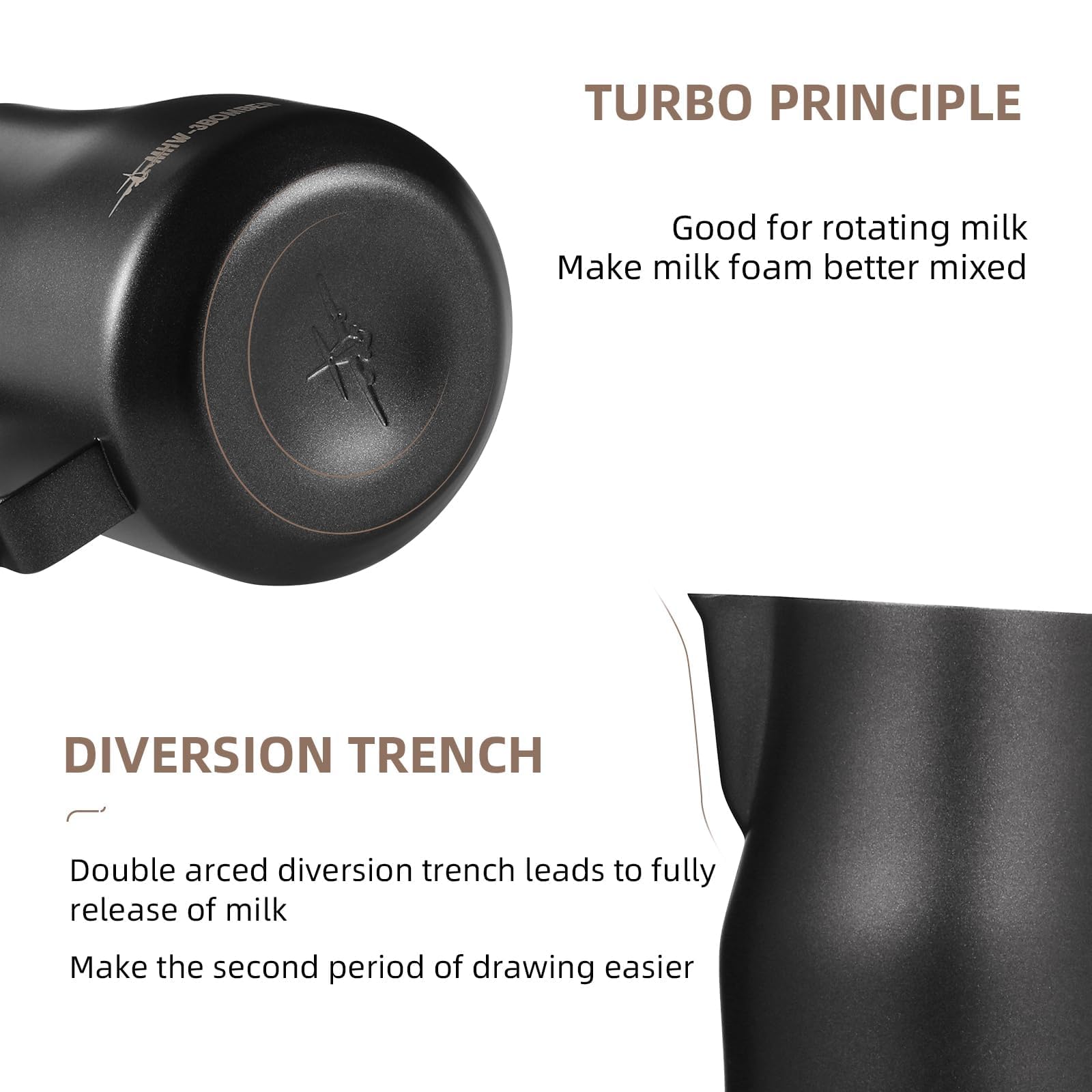 MHW-3BOMBER Milk Frothing Pitcher 12oz Milk Frother Cup Espresso Steaming Pitcher Stainless Steel