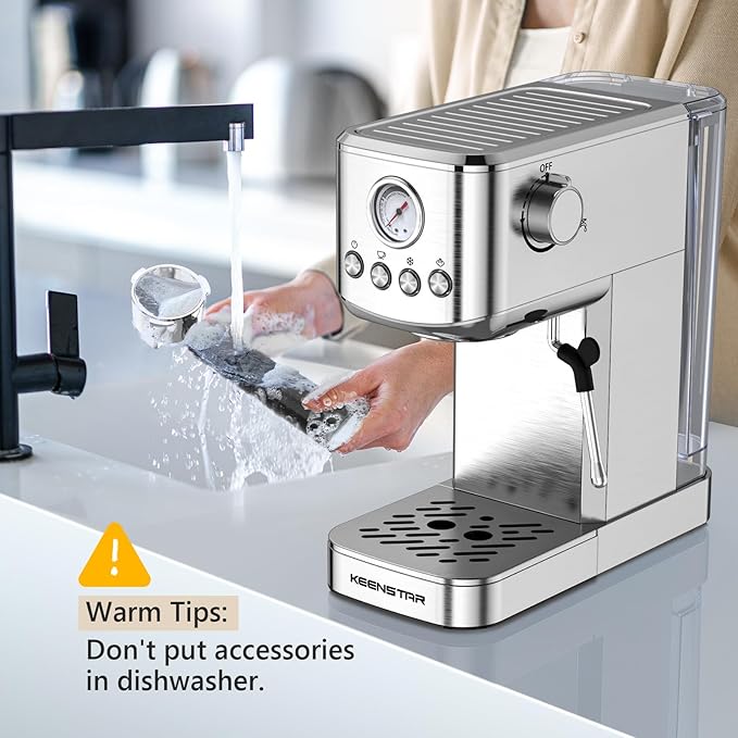 Espresso Machine 20 Bar, Cold Brew Espresso Maker with Milk Frother Steam Wand, Compact Stainless Steel Semi Automatic Espresso Coffee Machine for Cappuccino & Latte & Americano Maker