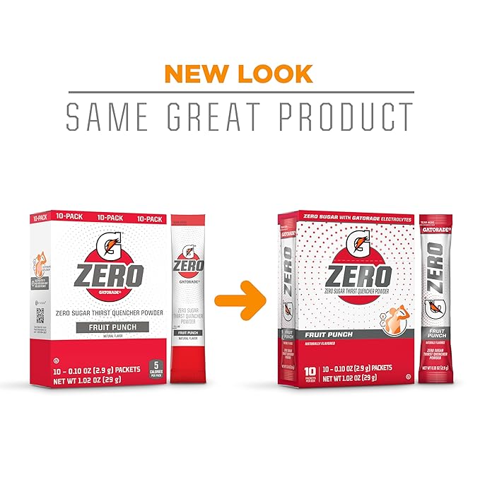 Gatorade G Zero Sports Drink Mix Powder Packets, Fruit Punch, Electrolyte Powder Drink Mix for Hydration, Zero Sugar, Total 120 Packets