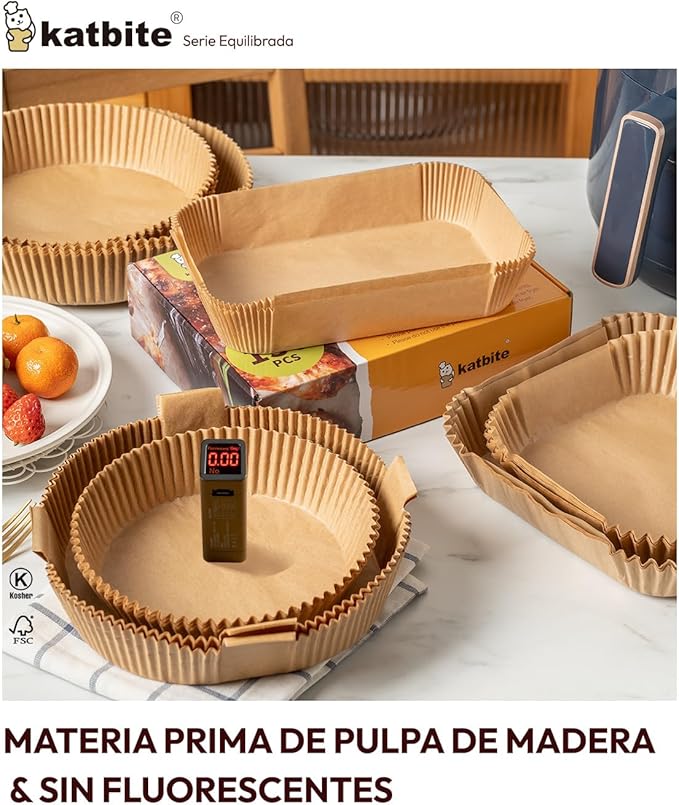 Katbite Round Air Fryer Liners Disposable, 8 inch Non-Stick Air Fryer Paper Liners, Unbleached Parchment Paper for 5 to 8 Qt Basket; Frying, Baking, Cooking, Roasting - Easy Cleanup - 130pcs