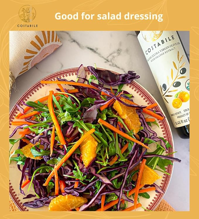 Orange Infused Olive Oil Extra Virgin from Puglia, Italy. Organic Olive Oil Infused with Natural Orange. For salad dressing, baking and cooking - COSTABILE 16.9 Fl.Oz