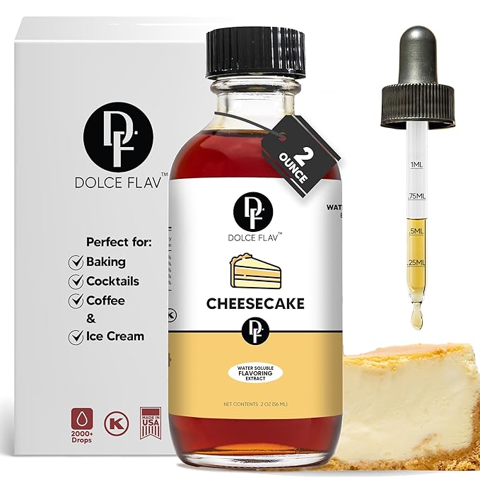 Dolce Flav Cheesecake Extract ??2 Ounce Water-Soluble Kosher, Sugar-Free, Concentrated Creamy Flavor for Desserts, Frostings & Pastries, Includes Measured Dropper