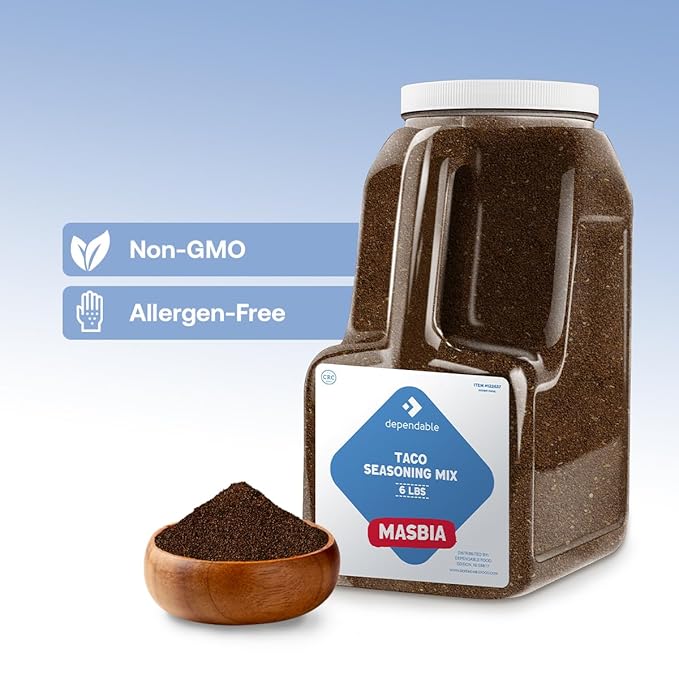Dependable Food Taco Seasoning - 6 Lb. Resealable Jug - Non-GMO, Allergen-Free, Kosher ??Authentic Mexican Flavor for Tacos, Burritos, & More
