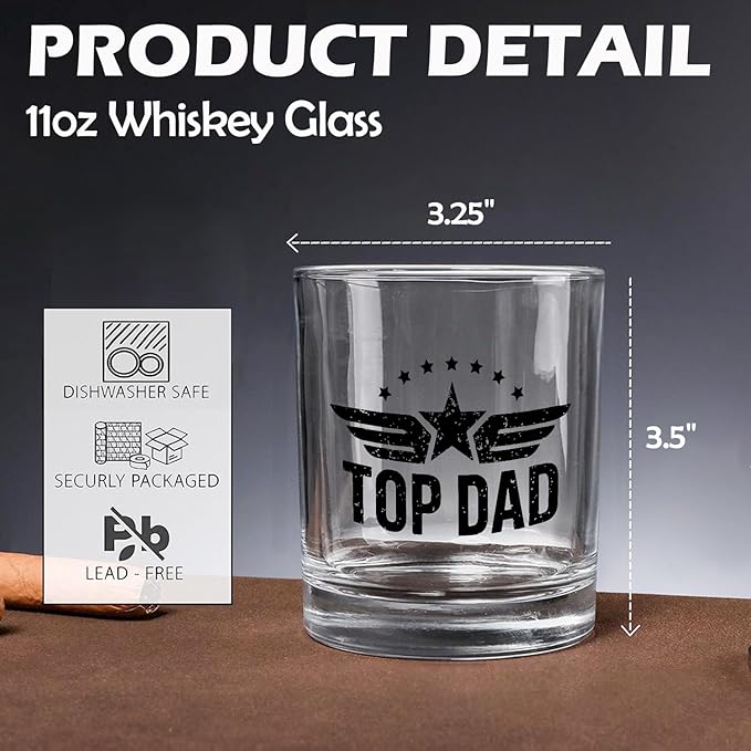 Top Dad Gifts Whiskey Glasses 10 oz, Best Dad Gifts for Father's Day from Kids Son Daughter, Funny Daddy Old Fashioned Rocks Glasses for Drinking Scotch Bourbon Cocktail Liquor Vodka