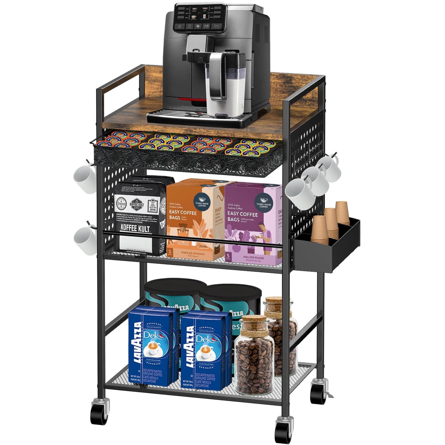 Compact Coffee Bar Cabinet, Rustic Brown & Black