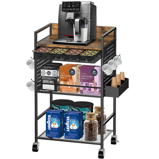 Compact Coffee Bar Cabinet, Rustic Brown & Black