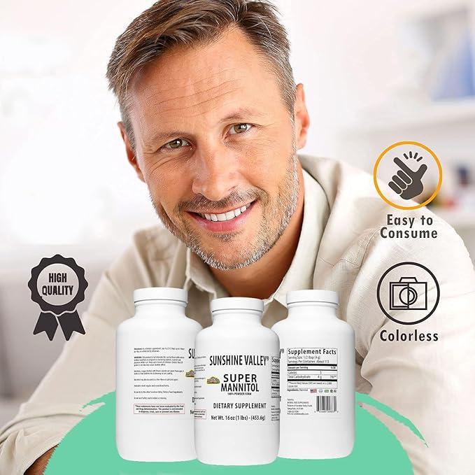 Sunshine Valley® Super Mannitol Powder, Natural & Healthy Artificial Sweetener, Ultra-Pure Sugar Substitute, Low Glycemic Dietary Supplement (16 Fl oz)