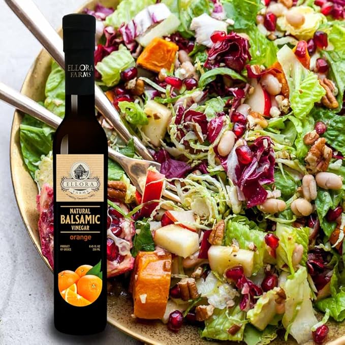 Ellora Farms, Greek Balsamic Vinegar, Orange Infused, Barrel Aged, No-added sugars, No-preservatives, Glass bottle, 8.5 oz (Orange)