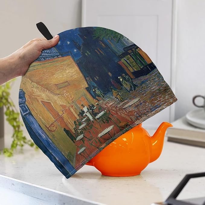 Tea Cozy for Teapot Insulated Decorative Kettle Cover with Handle Oil Painting Dust Cover Lightweight Extra Thick Tea Pot Cover Dome Shaped for Keeping Warm Can Hung and Folded (Blue)