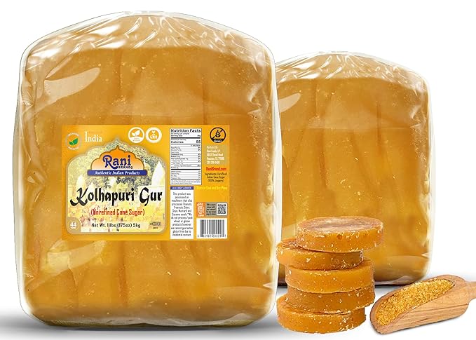 Rani Kolhapuri Gur (Jaggery) 175oz (11lbs) 5kg ~ Unrefined Cane Sugar, No Color added, Gluten Friendly | Vegan | NON-GMO | Kosher | No Salt or fillers