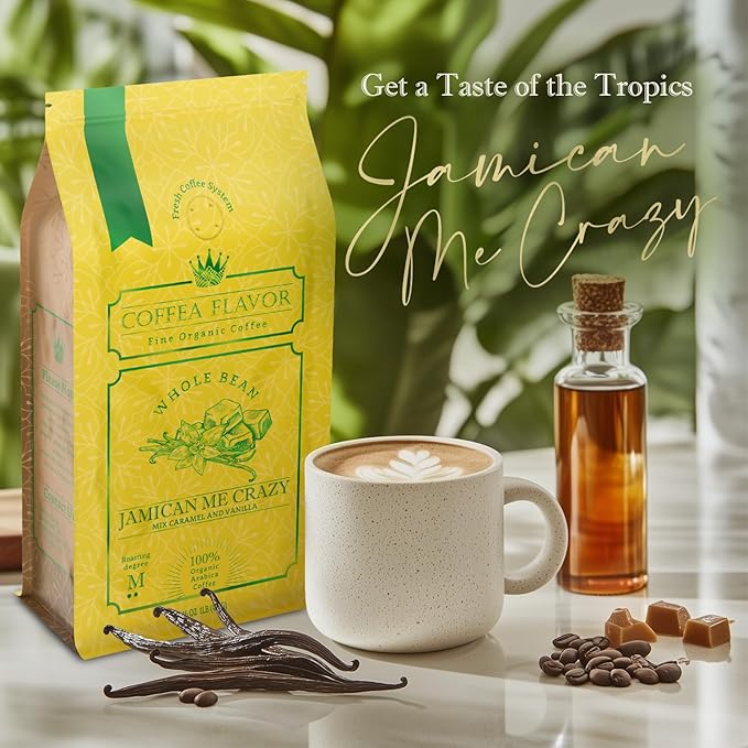 Jamaican Me Crazy Whole Bean Coffee ??100% Arabica, Single Origin, Medium Roast, Naturally Sweetened, Caramel and Vanilla Flavored ??Perfect for Cold Brew ??by Coffea Flavor