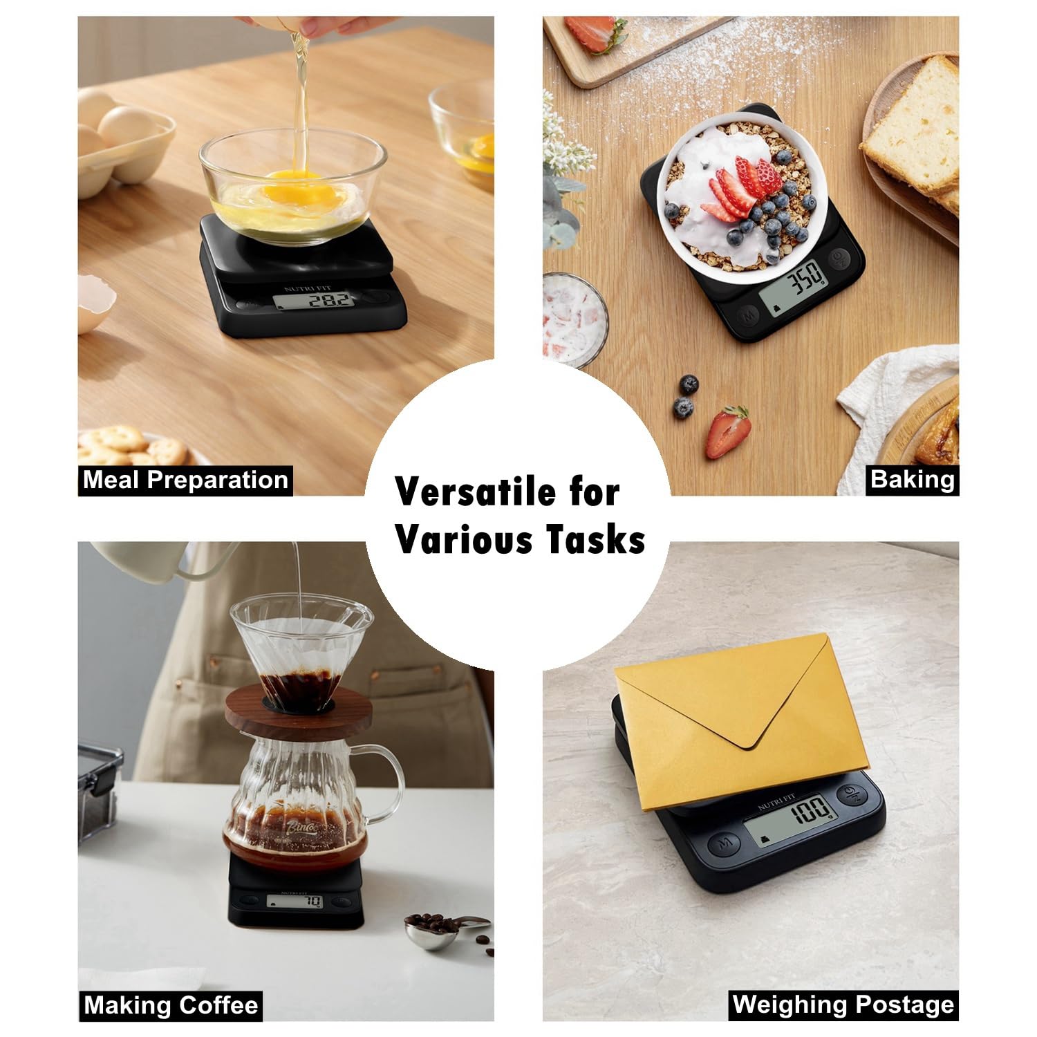 NUTRI FIT Food Scale Small Digital Kitchen Scales Weight Grams Ounces Black