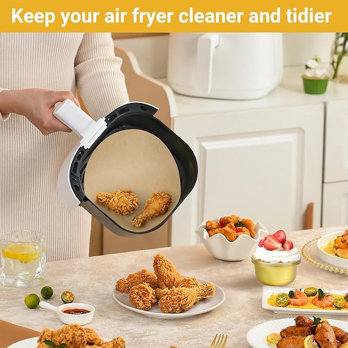 Beasea Air Fryer Disposable Liners 9 Inch, 200pcs Parchment Paper Unbleached Round Filter Paper Non-perforated Bamboo Steamer Papers for Air Fryer and Steaming Basket