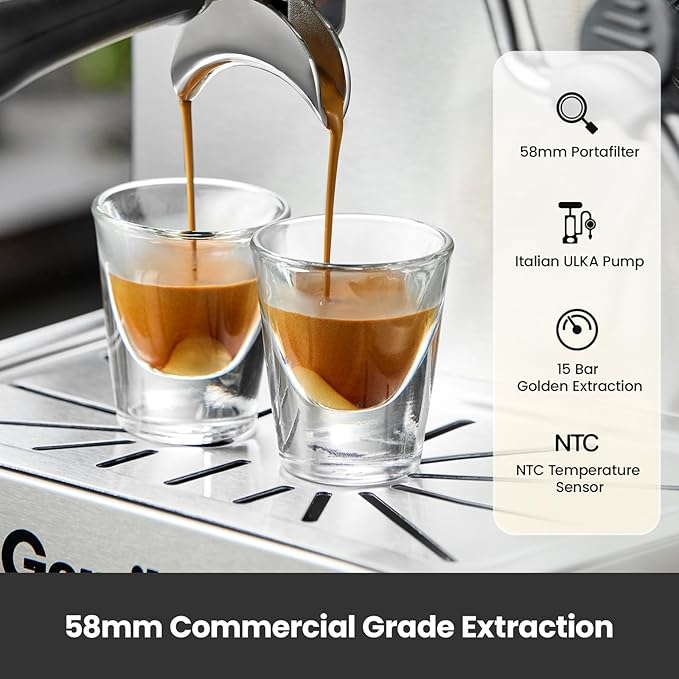 Espresso Machine, Espresso Maker with Milk Frother Steam Wand & 57OZ Water Tank for Latte Macchiato Cappuccino, Brushed Stainless Steel G3005E