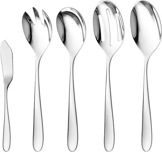 Serving Utensil Set ??18/10 Stainless Steel Serving Spoons, Salad Servers, Butter Knives, Mirror Finish, Dishwasher Safe, Elegant and Durable (10-Piece Serving Set, Fidenza)