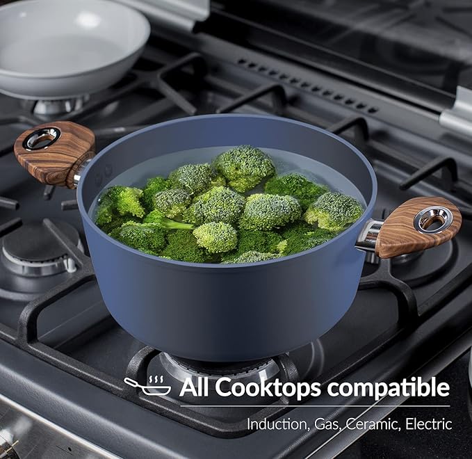 Phantom Chef 4.4 QT Casserole | Stockpot | Aluminum Body Non-Stick Ceramic Coating | With Soft Touch Stay Cool Handle | Dishwasher Safe | Non-Toxic PFOA & PTFE Free Pan | Color Navy