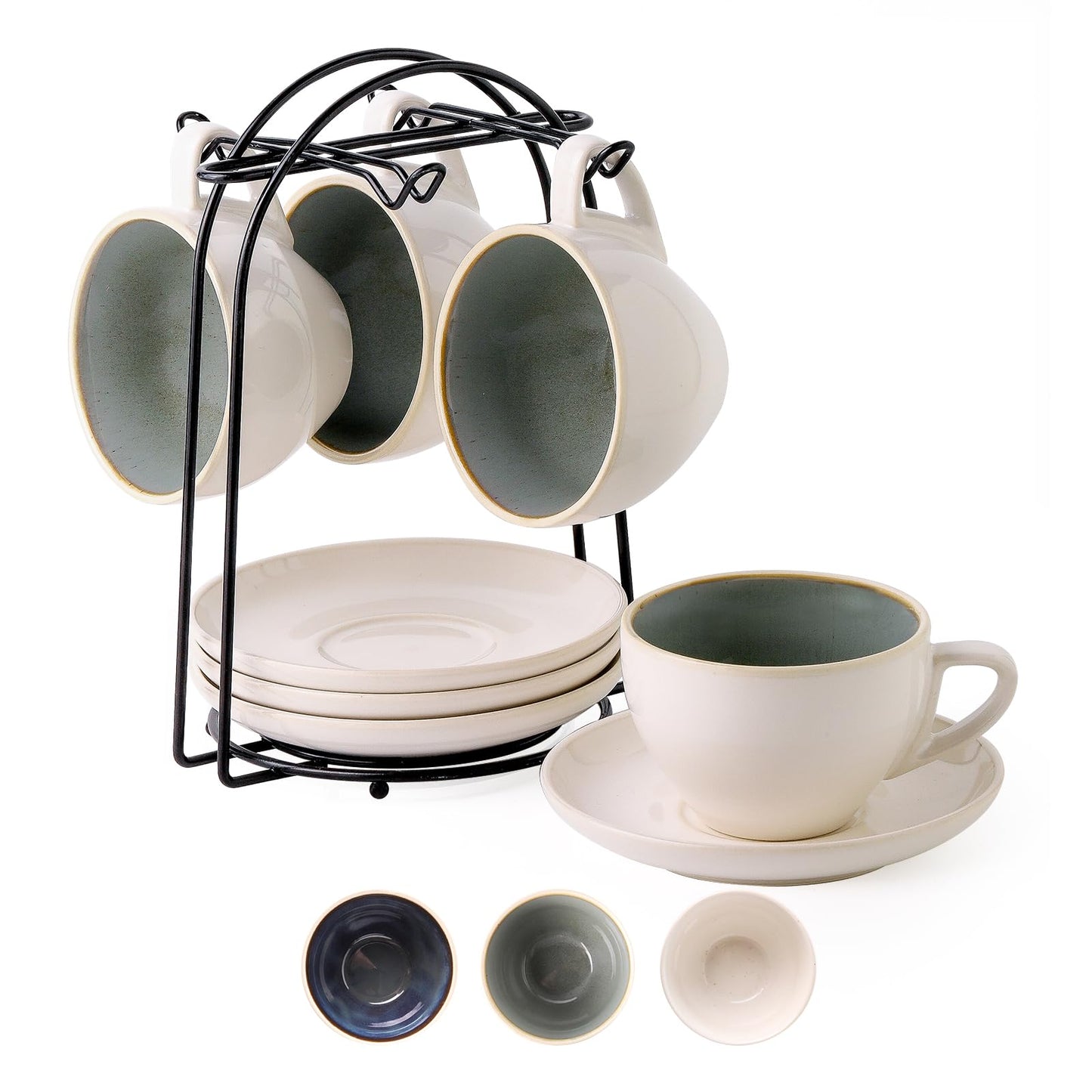 Stackable Cappuccino Cup Set of 4 [8oz] Activated-Glazed Ceramic Coffee Cup