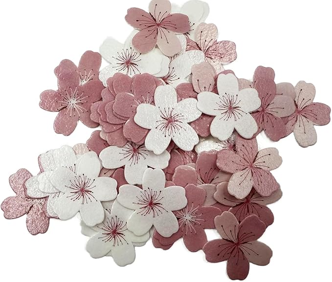 60 Pack Edible Cherry Blossom Cupcake Toppers Cherry Flowers Cake Toppers Rice Paper Wafer Paper Cake Picks for Cherry Blossom Bridal Shower Baby Shower Kids Birthday Cake Decorations