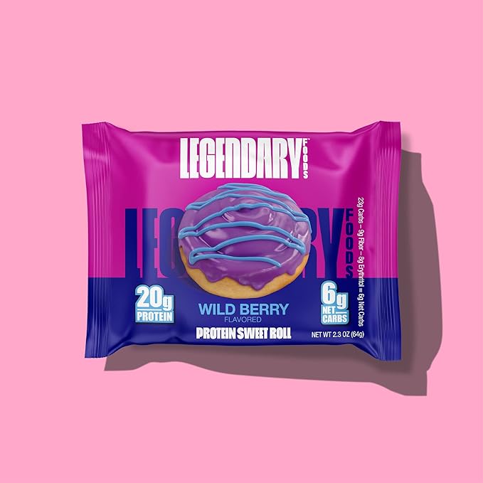Legendary Foods 20g Protein Wild Berry Sweet Roll - Premium High Protien Bars, Low Carb Meal Replacement Snack, Low Glycemic Index, Gluten Free Snacks - Zero Sugar, Keto and Diabetic Friendly 8-Pack