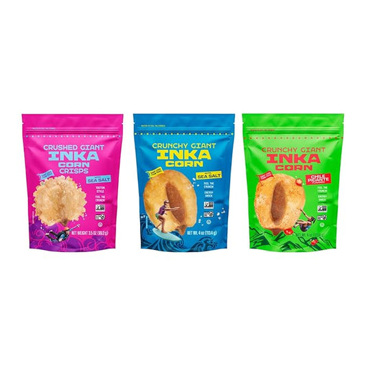 Inka Crops Corn Variety Pack (Original Crushed (3.5oz), Original Giant (4oz), Giant Chile Picante (4oz)) (1ea)