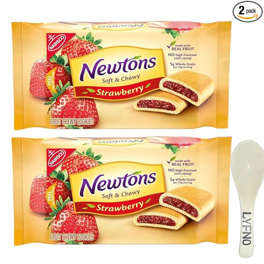 Newtons Soft & Fruit Chewy Strawberry Cookies 10 Oz (Pack Of 2) - Fig Newtons Cookies - Newtons Cookies Fig Fruit Chewy (Lyfno Trademark Spoon Included)