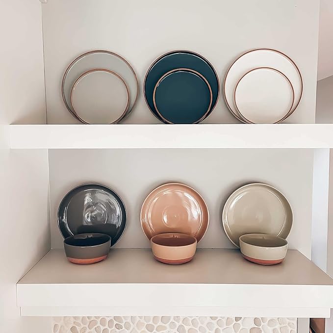 Mora Ceramic Flat Pasta Bowl Set of 4-35oz, Microwave Safe Plate with High Edge - Modern Porcelain Dinnerware for Kitchen and Eating, Large Wide Bowls/Plates for Serving Dinner, Salad, etc- Vanilla