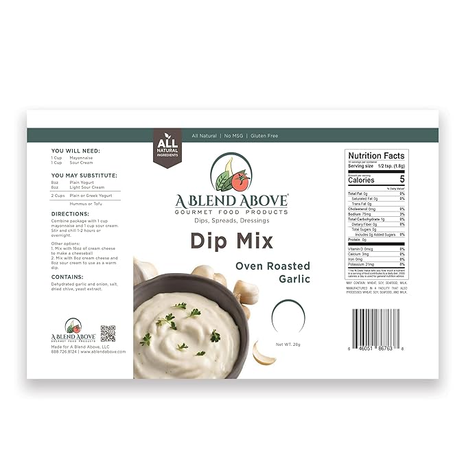 A Blend Above Oven Roasted Garlic Dip Mix, 1 oz, (3 Pack), Gluten-Free, No MSG, All Natural, No Preservatives, Vegetable Dip, Keto Friendly, Low Carb, Easy to Make