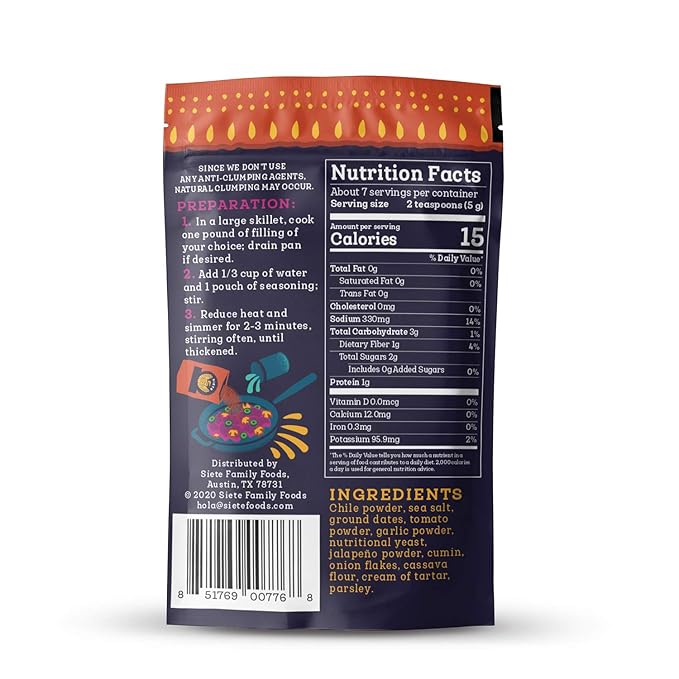 Siete Taco Seasoning Mix Pack | Gluten Free | Vegan | Paleo | Preservative Free | Whole 30 Approved | 3 Mild, 3 Spicy (6 Packets)