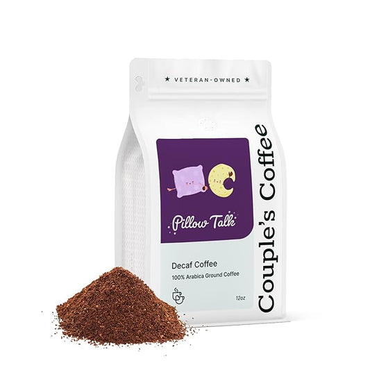 Couple?™s Coffee Ground Coffee | Gives Back to Military Families | Pillow Talk | Medium Roast Decaf Coffee | Made with 100% Arabica Beans | 12oz bag brews about 34 cups