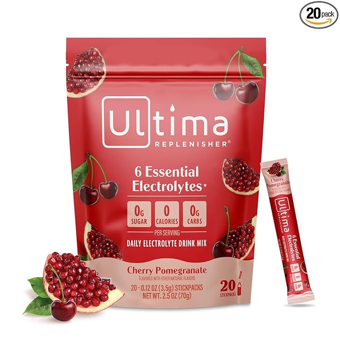 Ultima Replenisher Daily Electrolyte Powder Drink Mix ??Sugar Free ??Cherry Pomegranate, 20 Stickpacks ??Hydration Packets with 6 Electrolytes and Minerals ??Keto Friendly, Vegan, Non-GMO