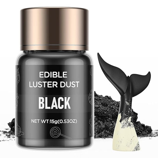 Luster Dust Edible - 15 Grams Food Grade Cake Dust Shimmer Powdered, Cherrysea Powder Luster Dust Food Coloring for Cocktails, Christmas Cookie Decorations, Cake, Drinks, Fondant, Candy - 15g/Bottle (9-Black)