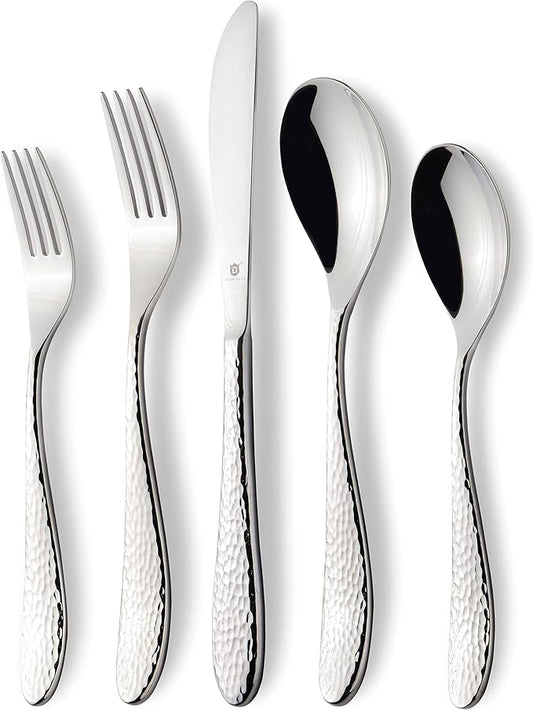 Hammered Silverware Set | Premium 18/10 Stainless Steel Flatware Service for 8 | Heavy-Duty & Dishwasher Safe | Built to Last (40-Piece, Marettimo Hammered)