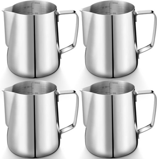 Honeydak 4 Pcs Milk Frothing Pitcher 304 Stainless Steel Steaming Pitchers for Coffee Bar
