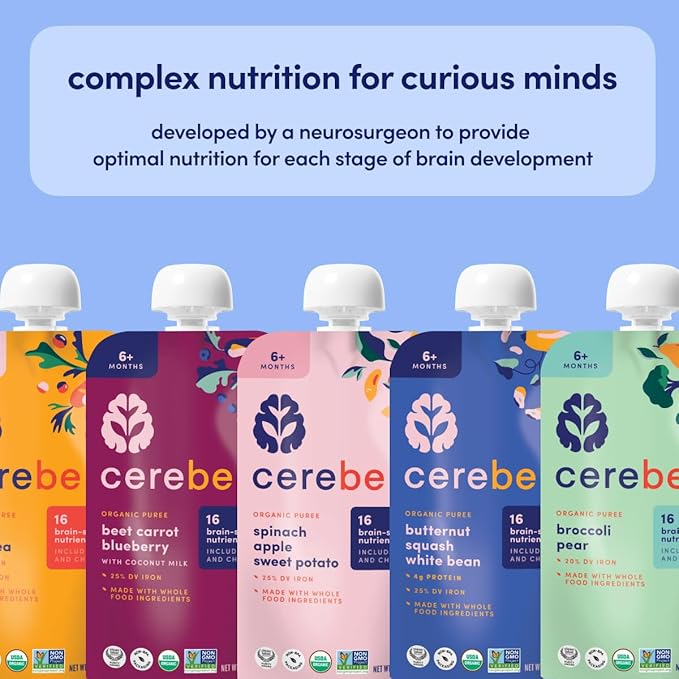 Cerebelly Baby Food Pouches ??Organic Dairy Free Smoothies for Toddlers | No Added Sugar, Fiber, Non-GMO | Baby Smoothie Pouches | 4 Ounce BPA-Free Pouch | Purple Carrot Blueberry Smoothie | 12 Count