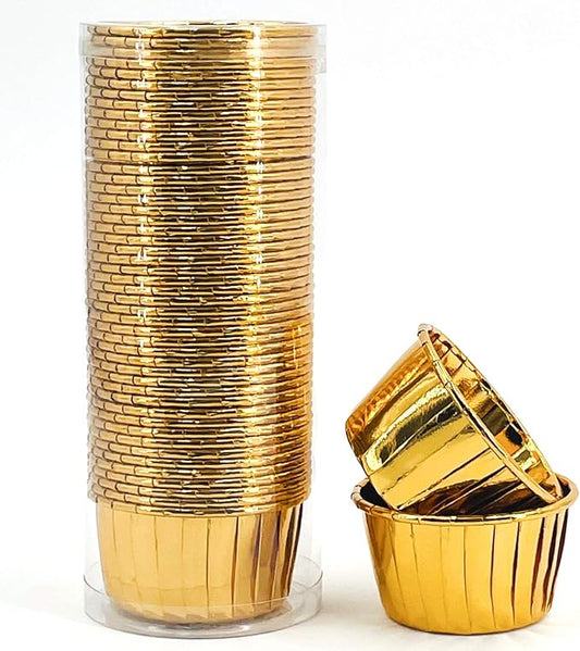 Party Hippo Gold Cupcake Baking Cups, 3.5 Oz 50 pcs Disposable Foil Muffin Liners, Aluminum Ramekin Holders