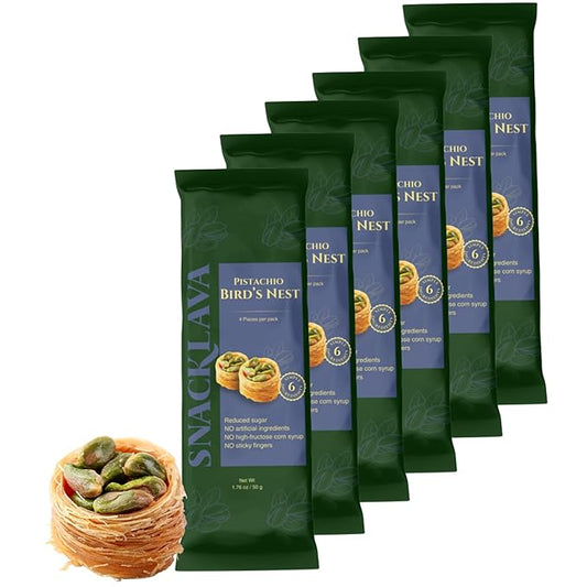 Snacklava Pistachio Bird's Nest Baklava - 6 Pack (4 Pieces per Pack) - No Artificial Ingredients, Colors or Preservatives