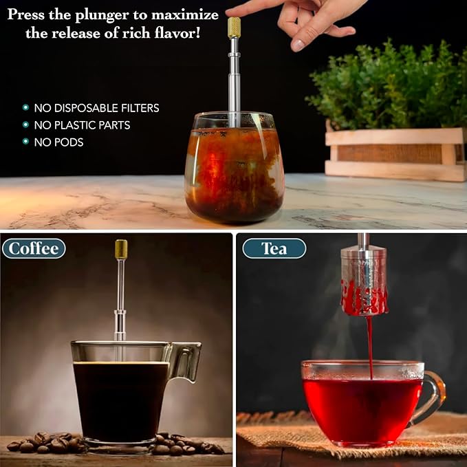 Original Coffee & Tea Maker ??Portable Stainless Steel Micro French Press ??Patented 3-in-1 Technology for Hot, Iced & Cold Brew ??Perfect for Home, Camping & Travel (UPGRADED V2)