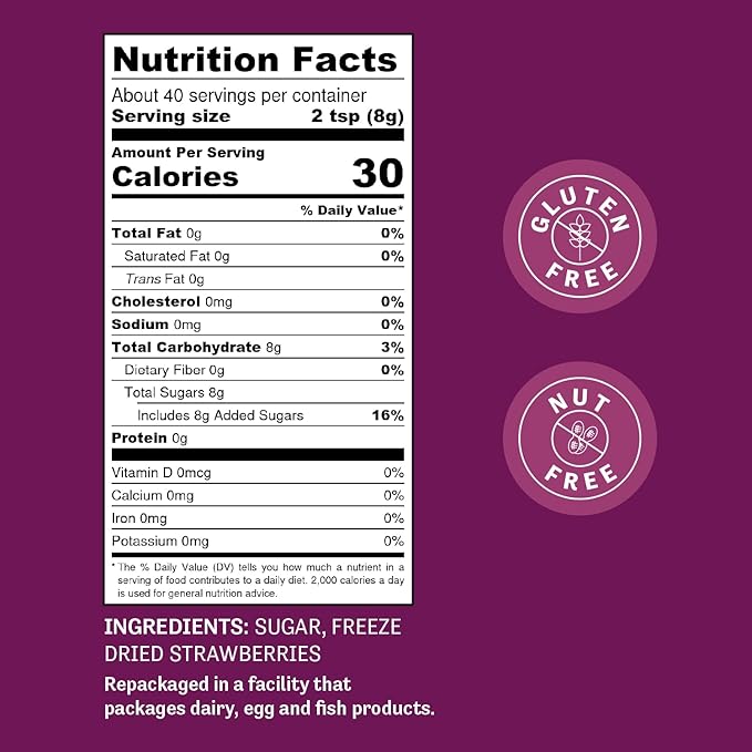 Judee's Strawberry Sugar 11.25 oz - Made with Premium Caster Sugar - Great for Baking - Sprinkle on Desserts and Sweeten Tea or Coffee - Gluten-Free and Nut-Free