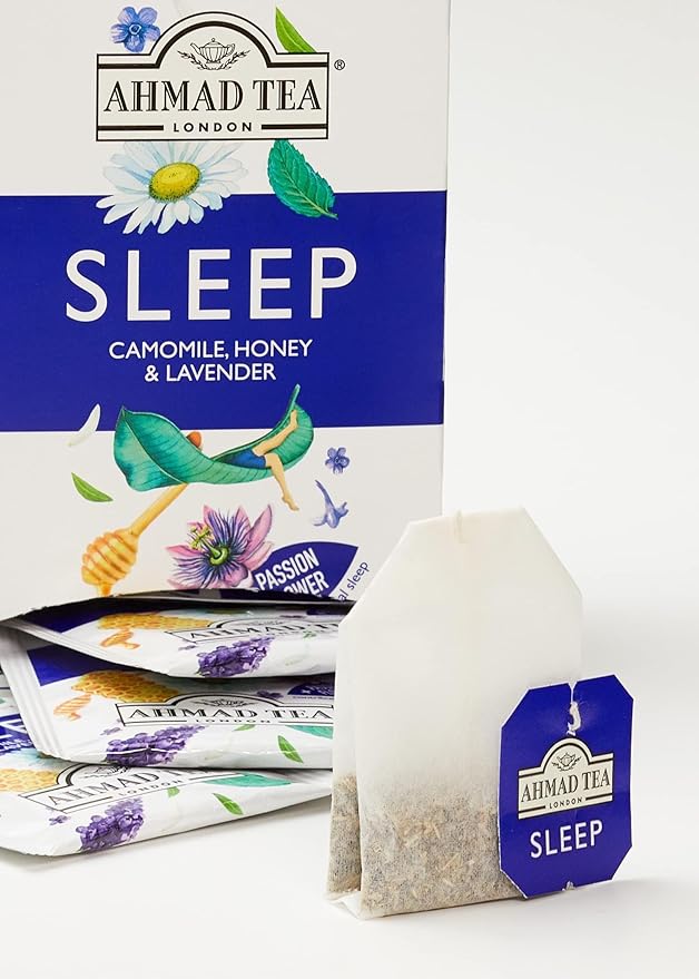 Ahmad Tea Herbal Tea, Camomile, Honey, & Lavender 'Sleep' Natural Benefits Teabags, 20 ct (Pack of 1) - Decaffeinated & Sugar-Free